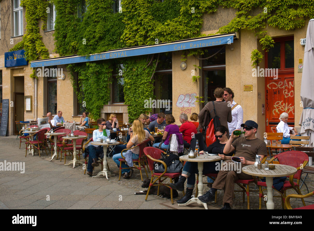 Cafe terrace Kreuzberg west Berlin Germany Europe Stock Photo