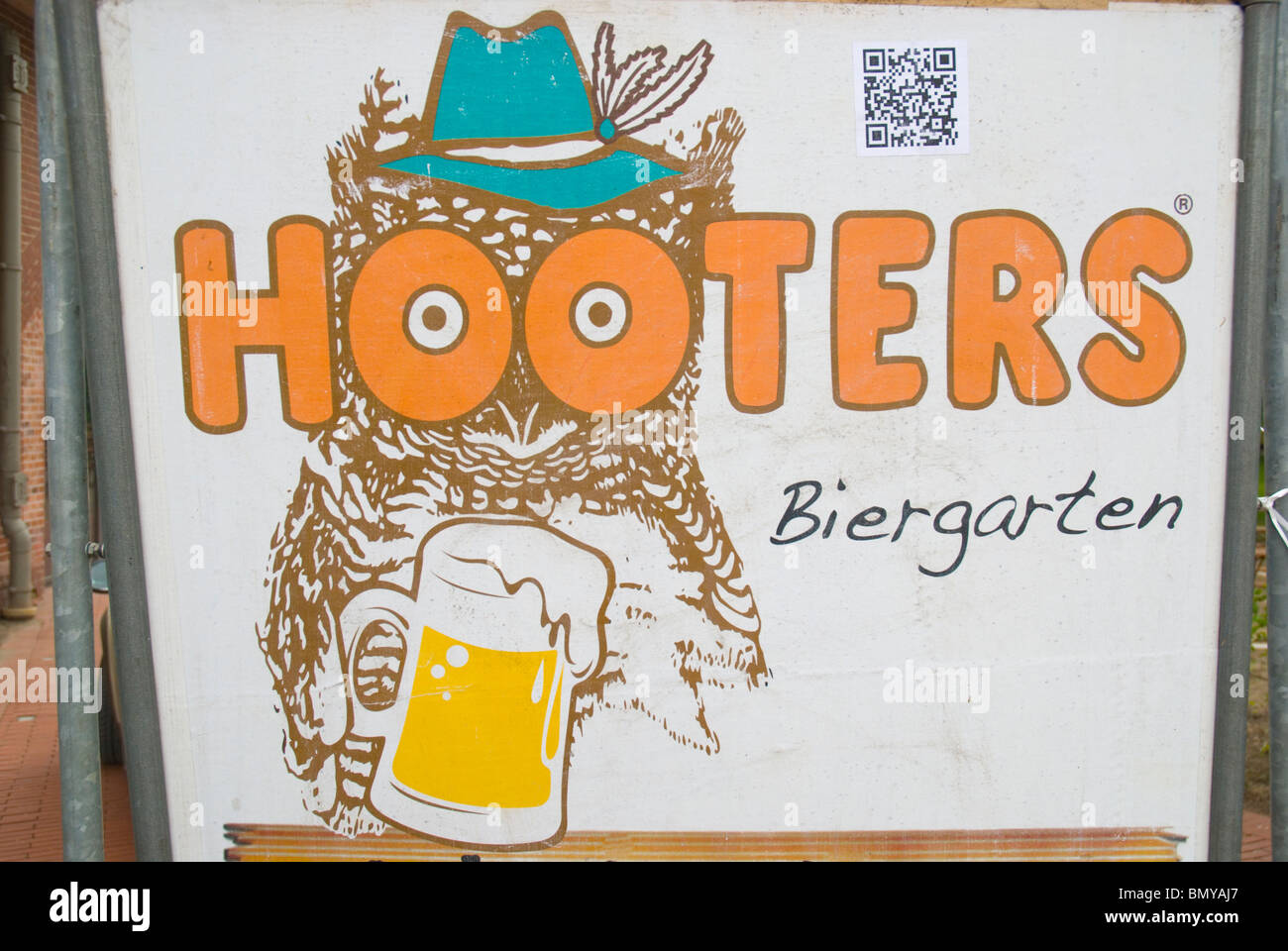Hooters bar beergarden sign Tiergarten Berlin Germany Europe Stock Photo