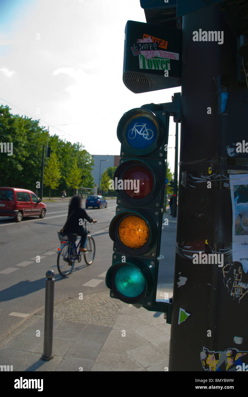 Traffic lights for bicycles Bernauer Strasse street Mitte central Berlin Germany Eurore Stock Photo