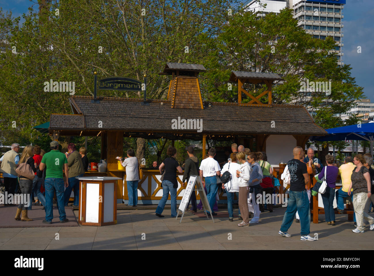 Beer stall Alexanderplatz Mitte central Berlin Germany Europe Stock