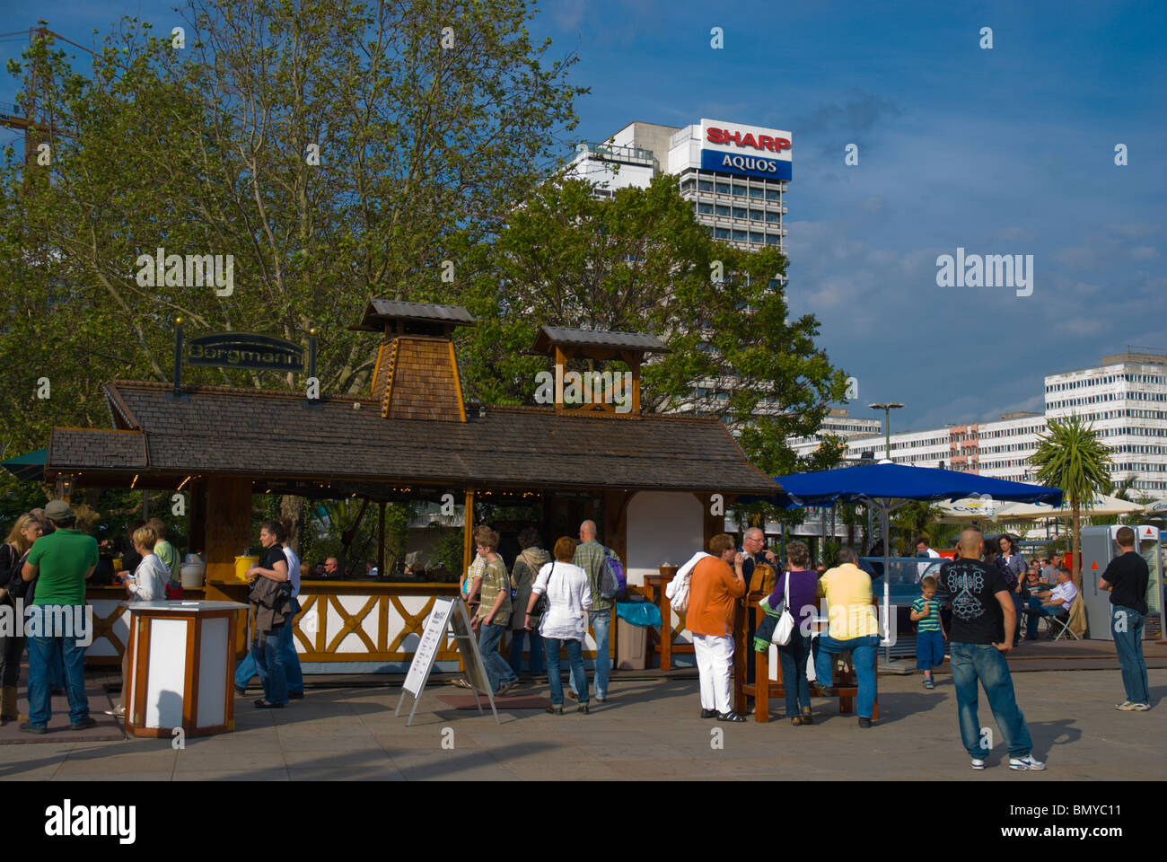 Beer stall Alexanderplatz Mitte central Berlin Germany Europe Stock