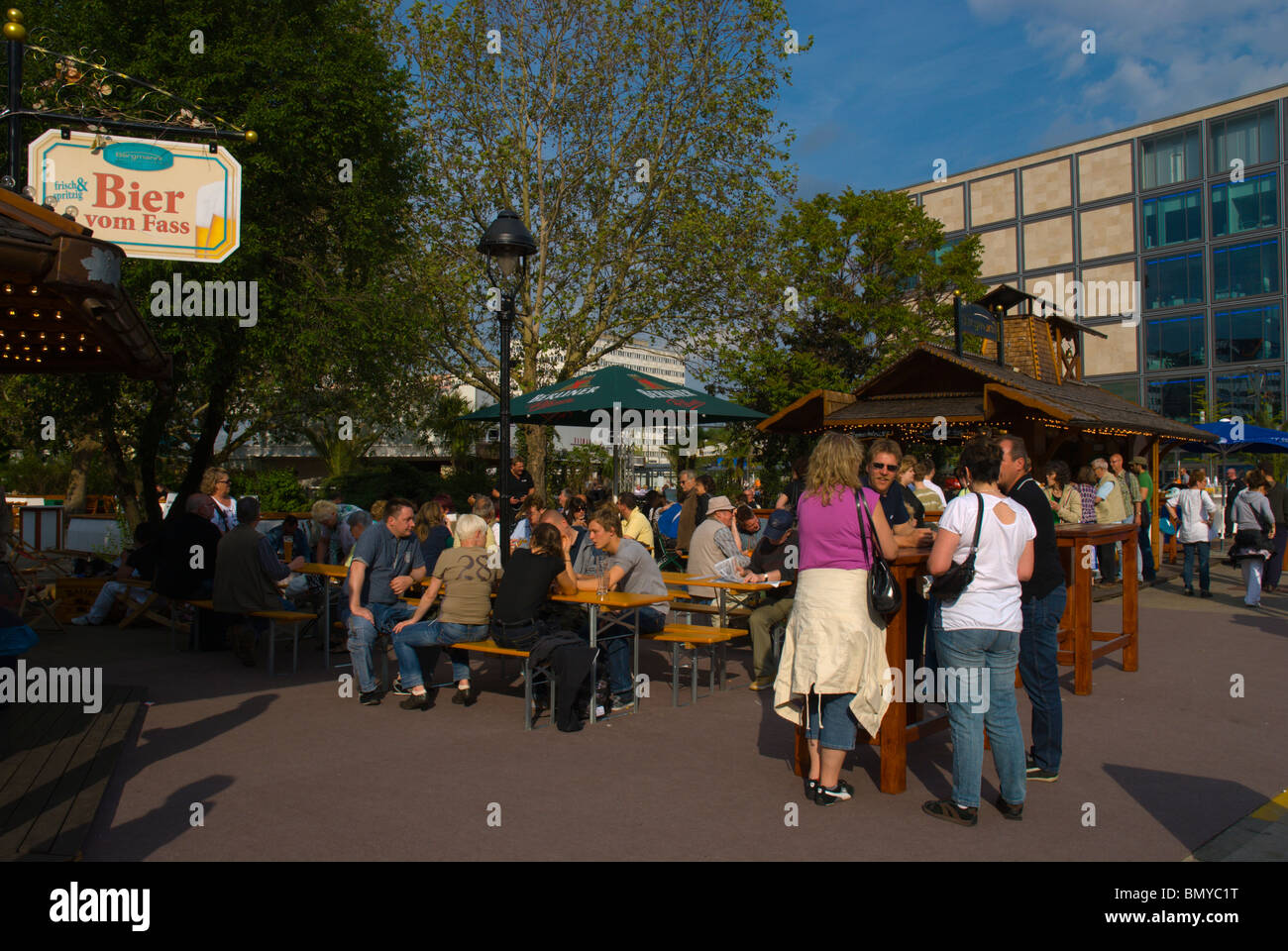 Beer stall Alexanderplatz Mitte central Berlin Germany Europe Stock