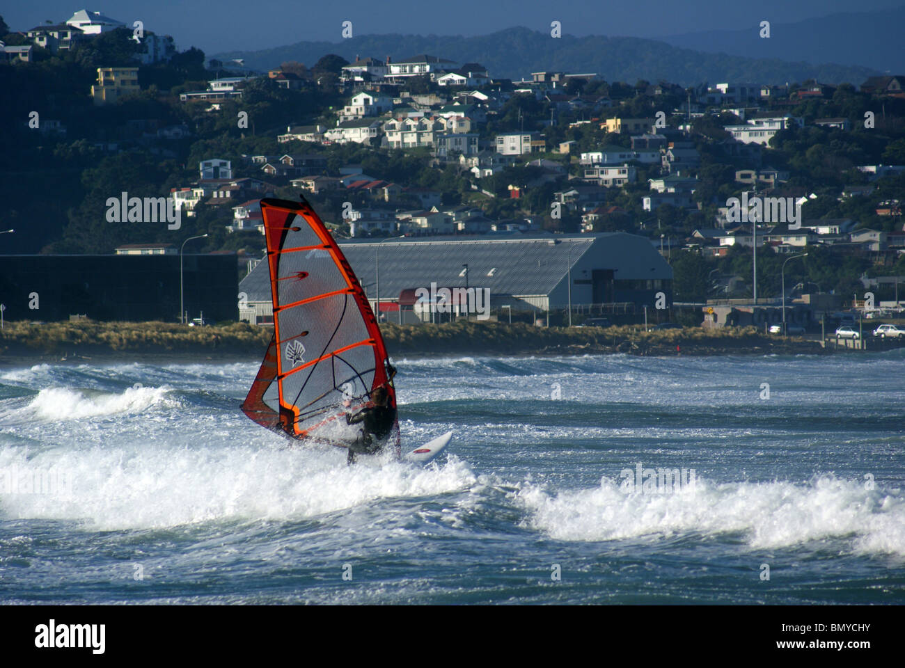 Windsurfing on Layal Beach, Wellington, New Zealand Stock Photo Alamy
