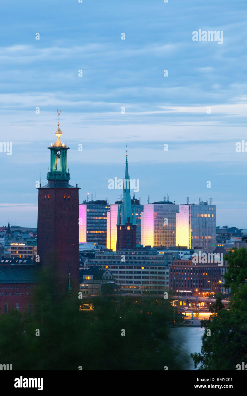 sweden stockholm - town hall and city highrises during long summer night Stock Photo