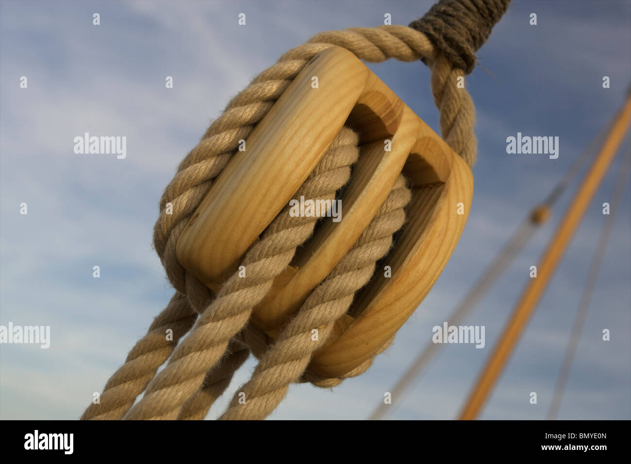 Traditional Wooden Boat Pulley Stock Photo - Alamy