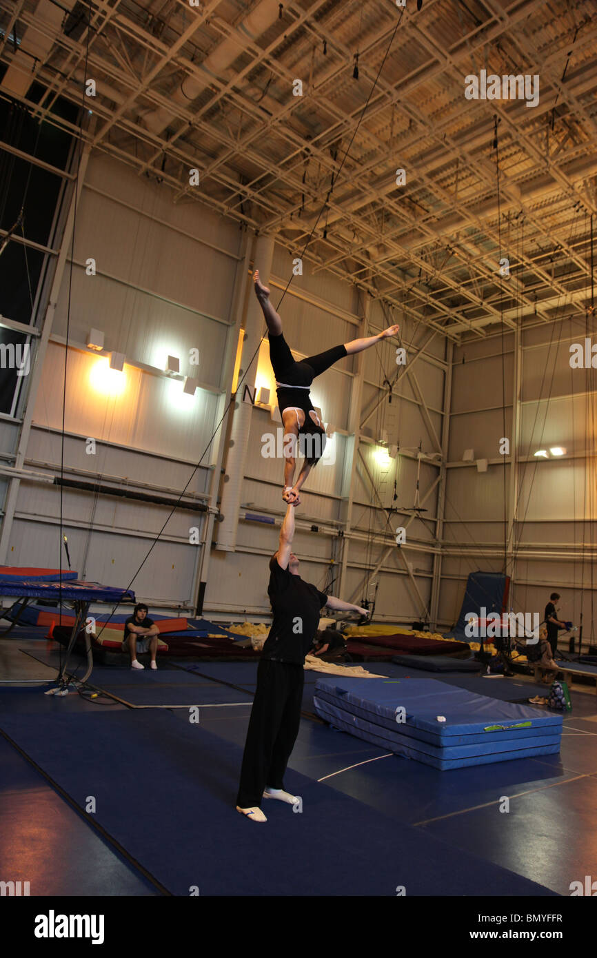 acrobat Anna Kachalova rehearsing for Cirque du Soleil at Montreal Headquarters Stock Photo