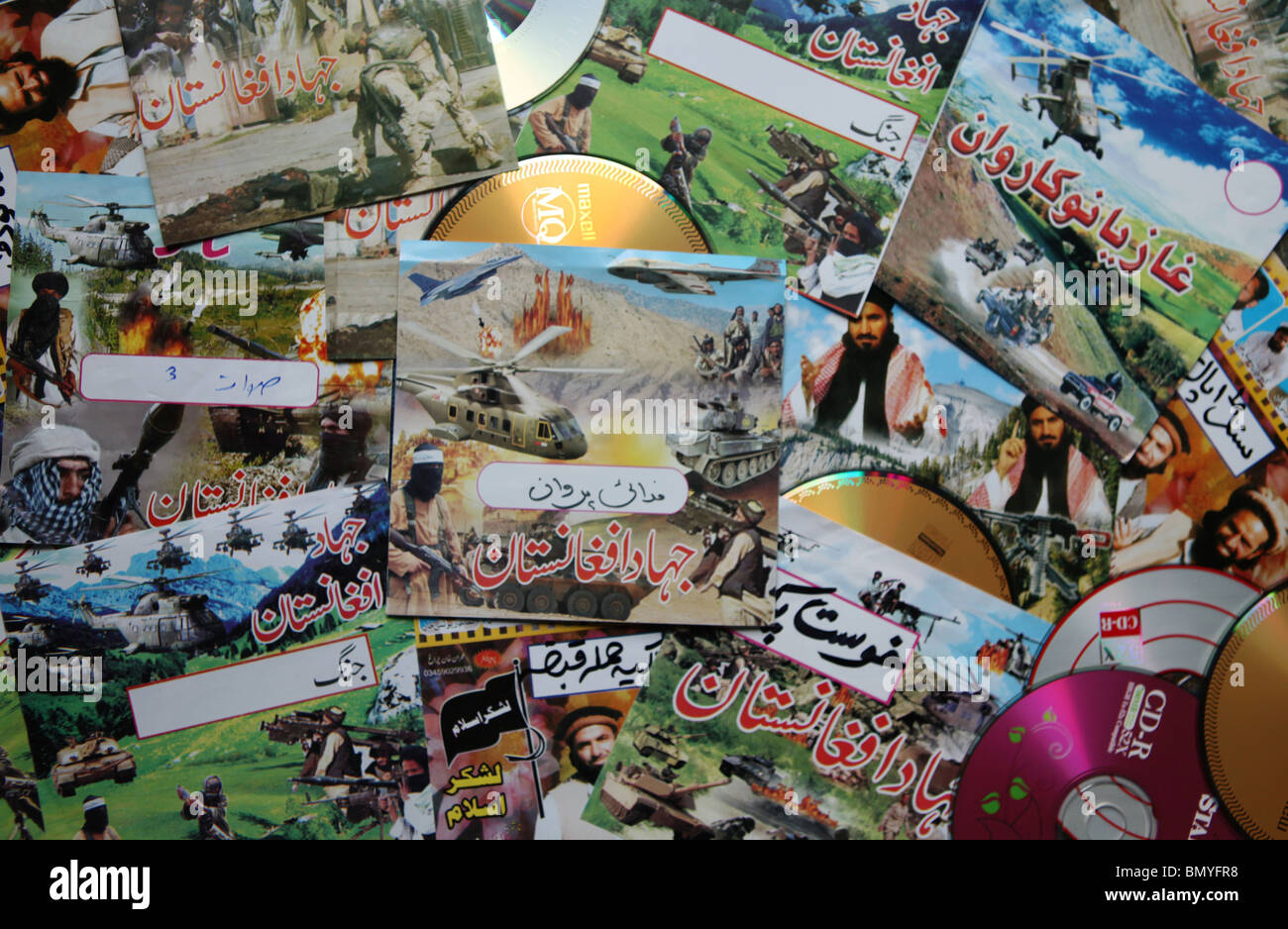 DVD covers of taliban propaganda films Stock Photo