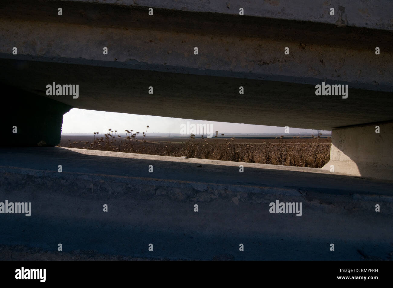 View toward Gaza strip from a concrete defense wall at the Israeli side. Israel Stock Photo