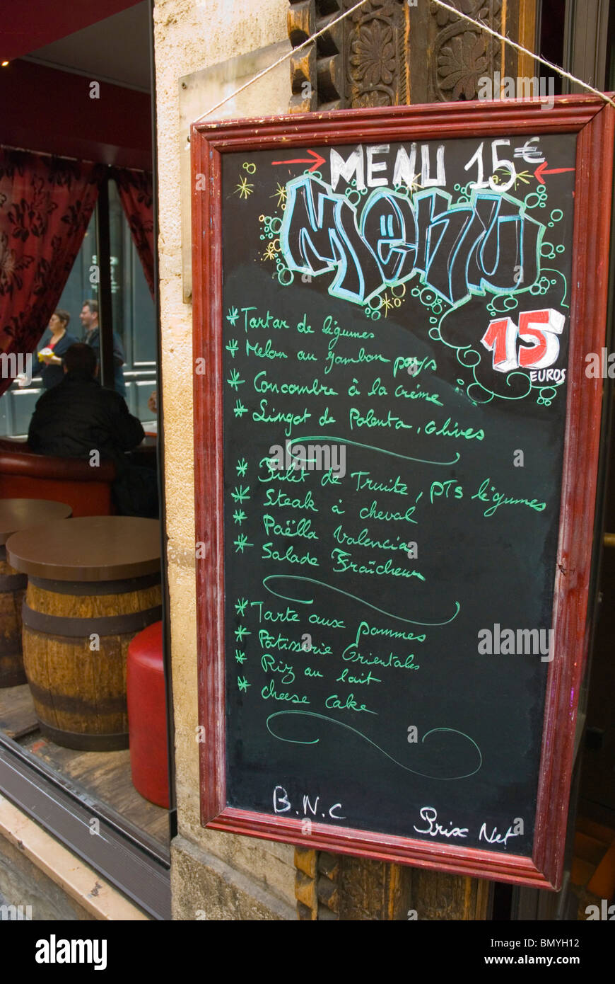Hand-written menu board Le Marais district central Paris France Europe Stock Photo