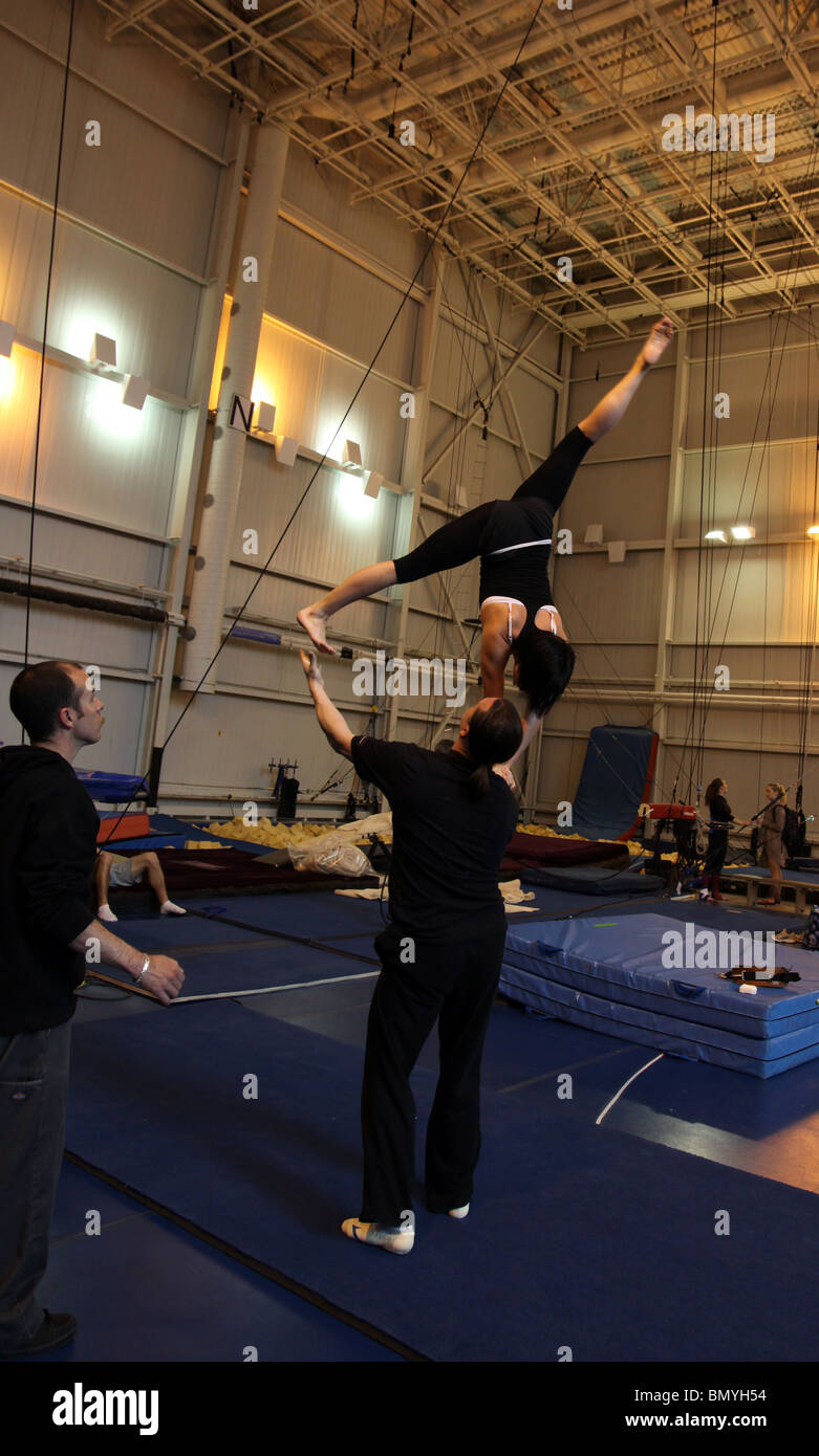 Anna Kachalova training with Dimitri Belyaykov and Mitch Head, Cirque du Soleil Montreal HQ Stock Photo