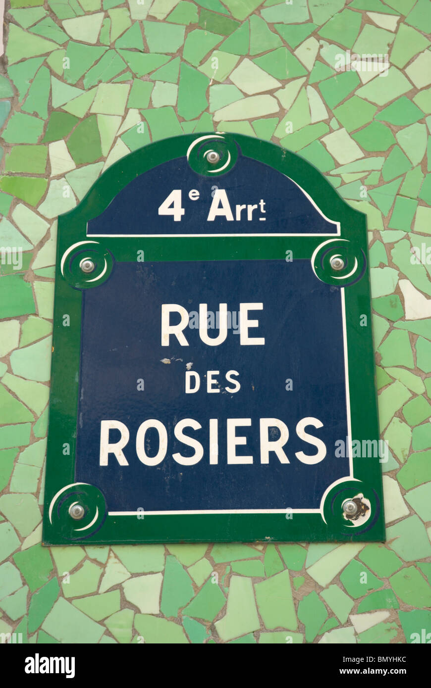 Rue des Rosiers sign Le Marais district central Paris France Europe Stock Photo