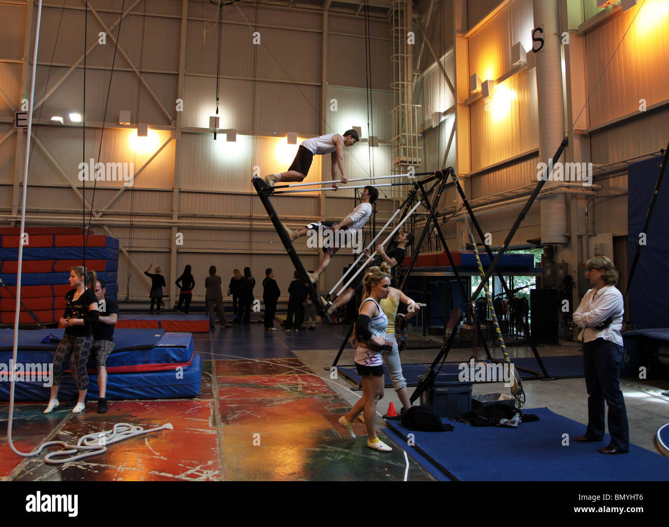 Cirque du Soleil Montreal HQ, Russian Swing training Stock Photo