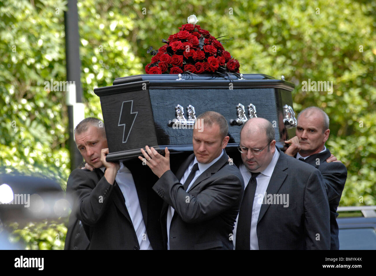 Coffin of former Stereophonics drummer Stuart Cable is carried in his ...