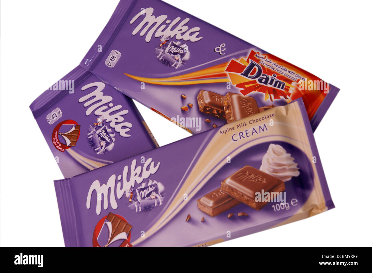 Milka chocolate bars owned by Kraft (Cadbury bars to be replaced by kraft products) Stock Photo