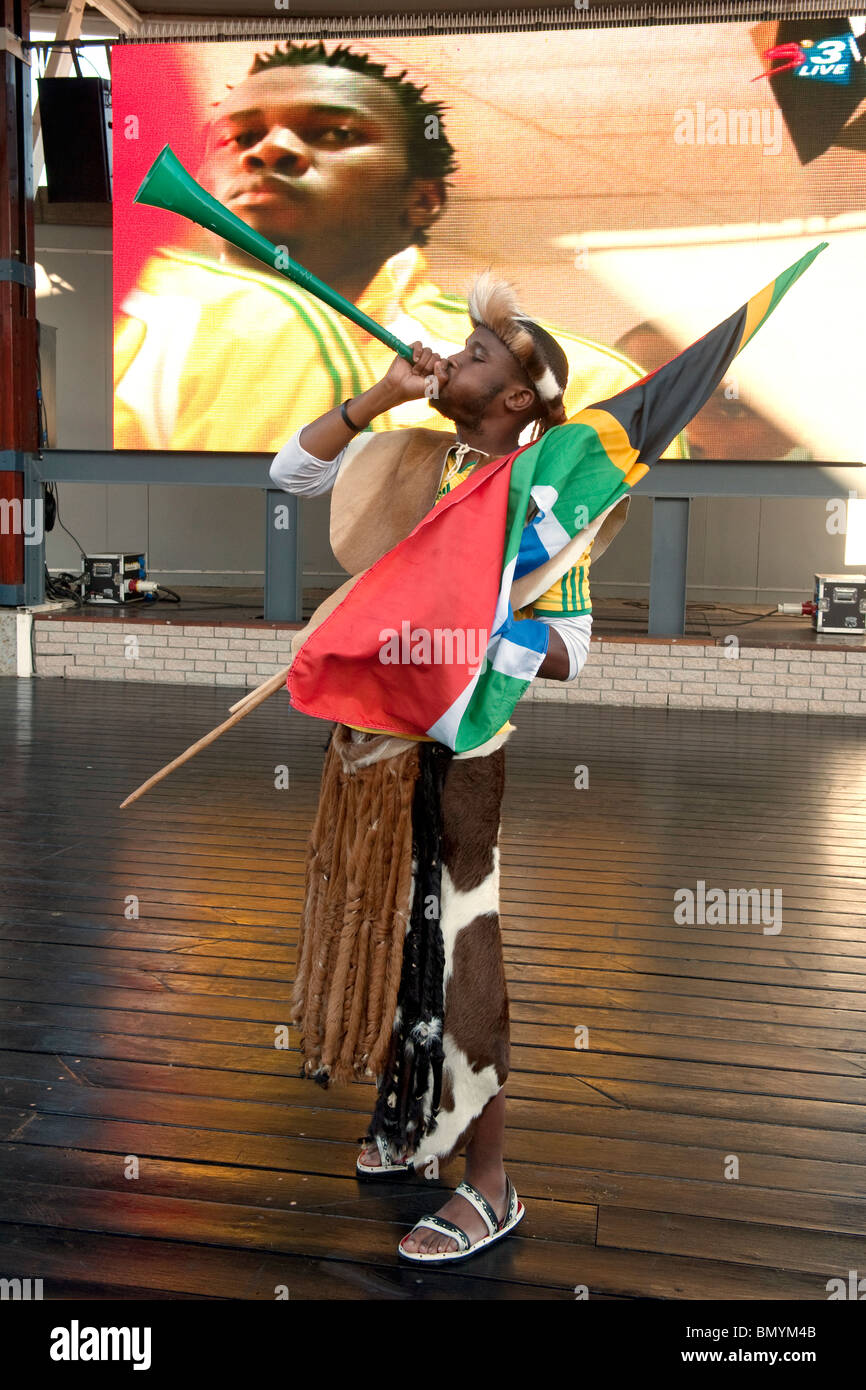 Supporter dressed as worrior at public viewing FIFA World Cup 2010 in Cape Town South Africa Stock Photo