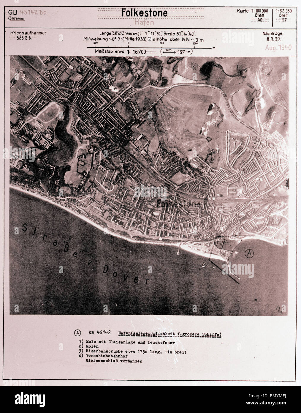 Folkestone - Kent 8th September 1939 Harbour Luftwaffe Aerial Image Stock Photo