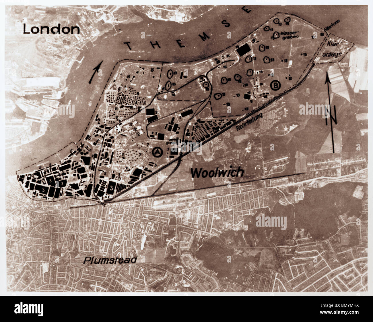 London - Woolwich 4th June 1939 Woolwich Arsenal Luftwaffe Aerial Image Stock Photo