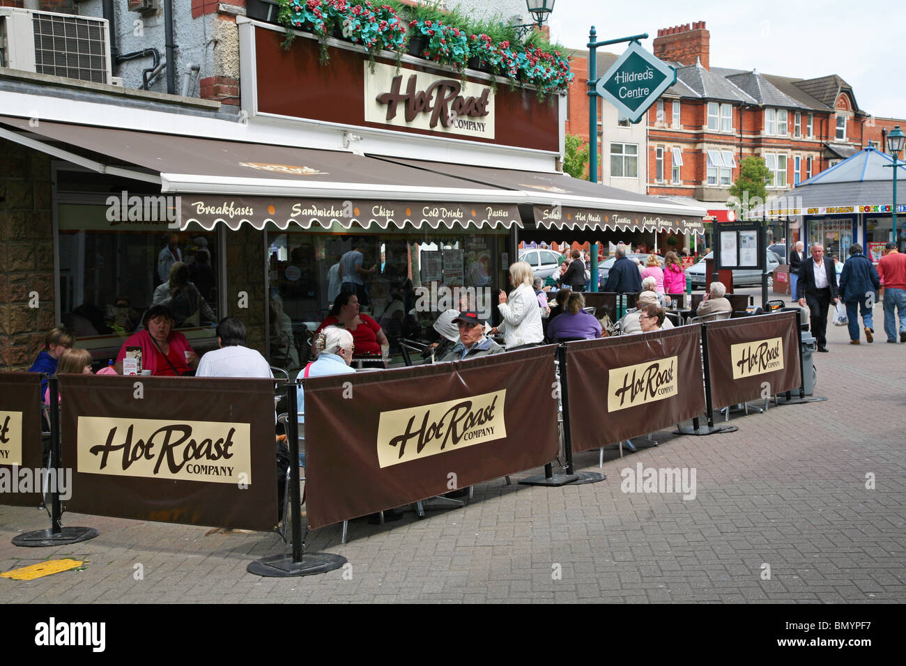 Cafes and restaurants on the High Street in the seaside town of