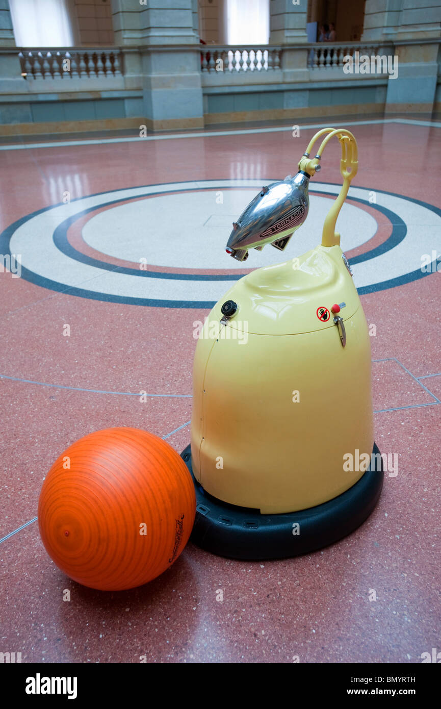 Football playing robots at the Communication Museum in Mitte Berlin Germany Stock Photo
