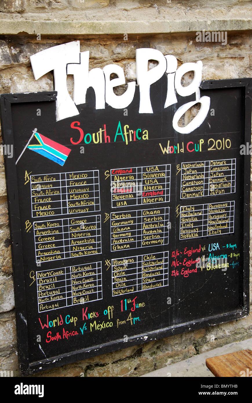 2010 World Cup info at Bath pub Somerset UK Stock Photo Alamy