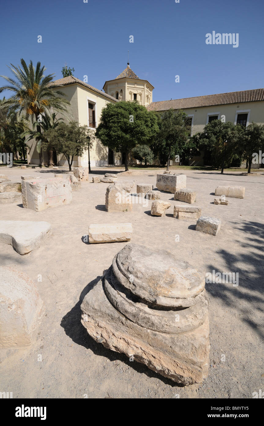 Archeologic field around the former General Hospital (Public Library at present time, on the background). Valencia. Spain Stock Photo