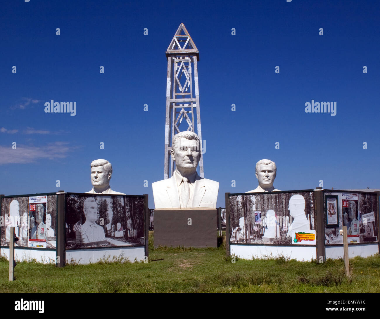 Presidents Park in Lead South Dakota features giant white busts of all the presidents Stock Photo