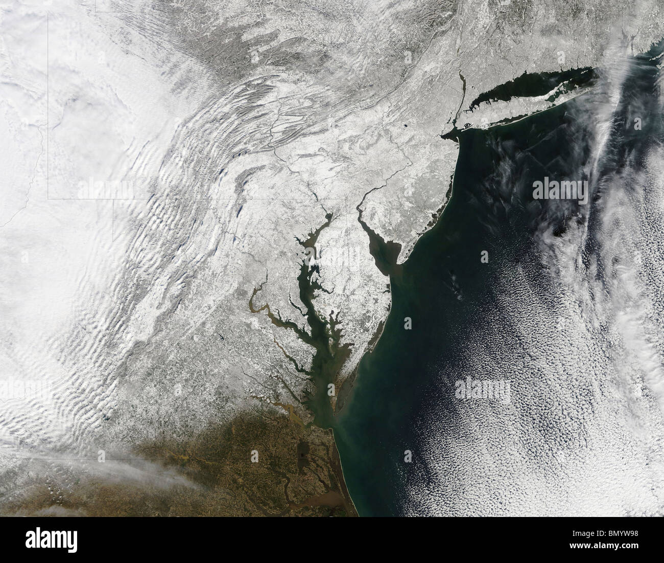 A severe winter storm along the United States east coast. Stock Photo