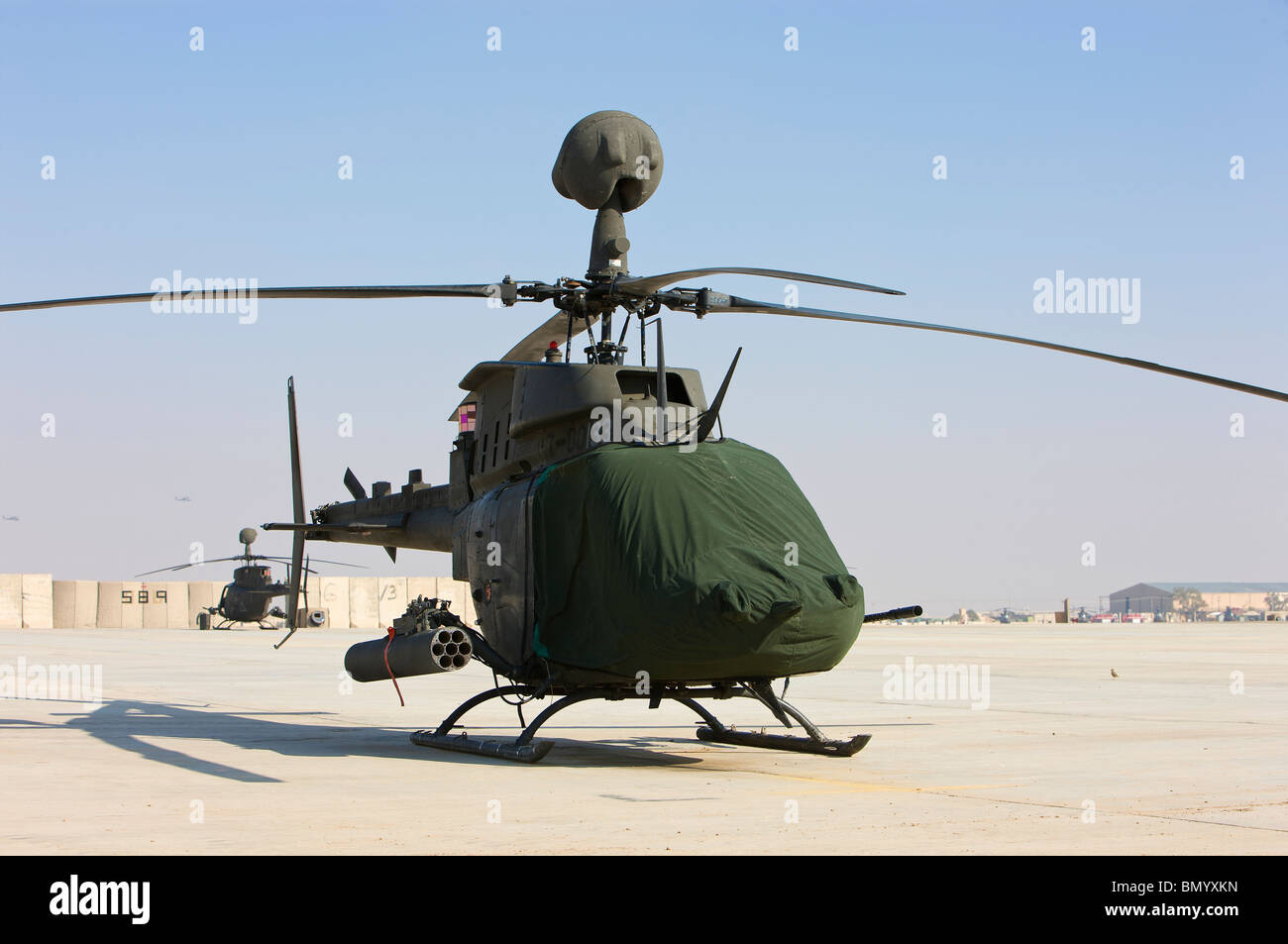 An OH-58D Kiowa Warrior helicopter. Stock Photo