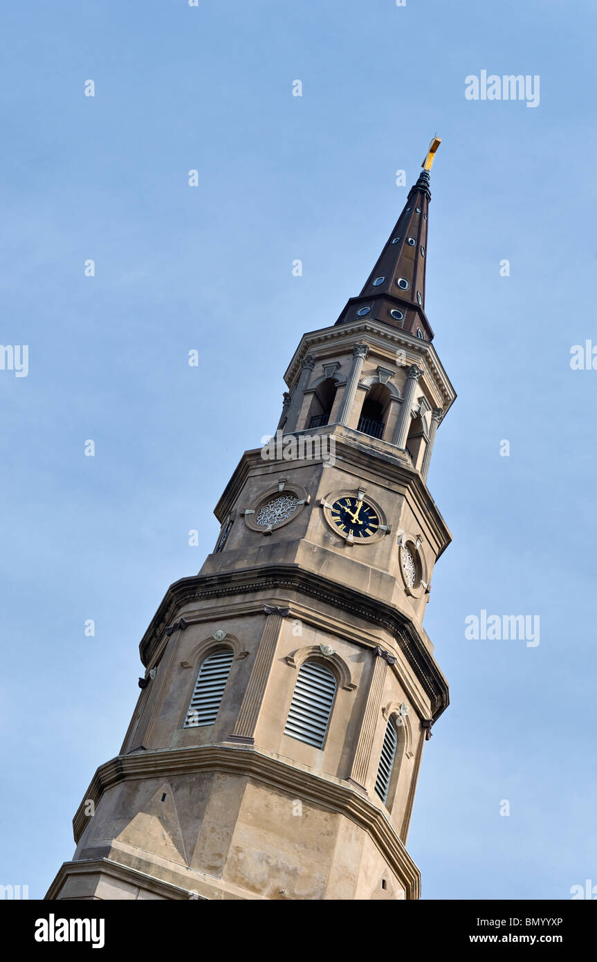 Saint Philip's Episcopal Church Steeple in Charleston, South Carolina Stock Photo