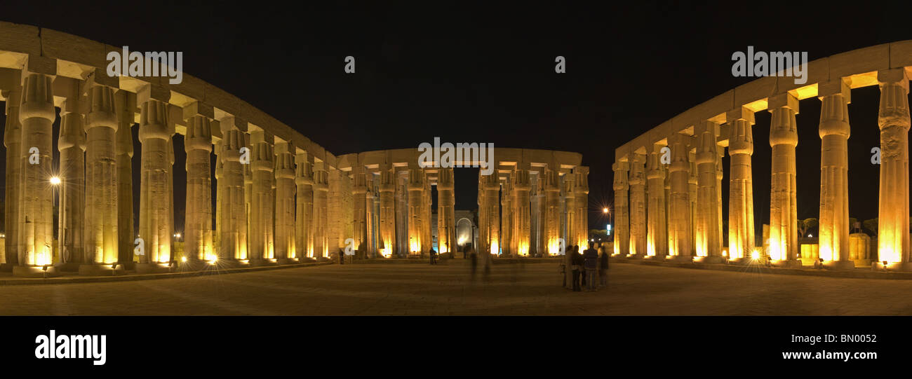Panoramic view of Luxor Temple lit up at night Stock Photo