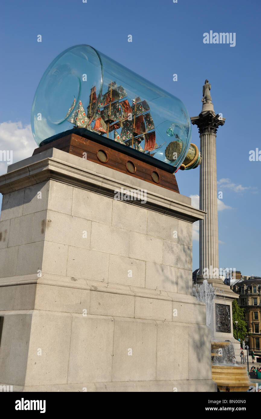 Yinka Shonibare's Ship in bottle on the fourth plinth in Trafalgar square London Stock Photo