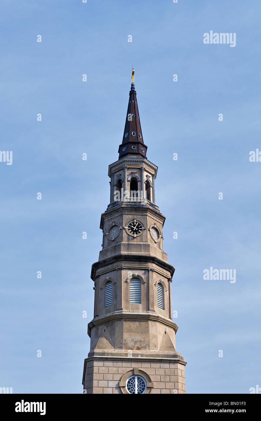 Saint Philip's Episcopal Church Steeple in Charleston, South Carolina Stock Photo