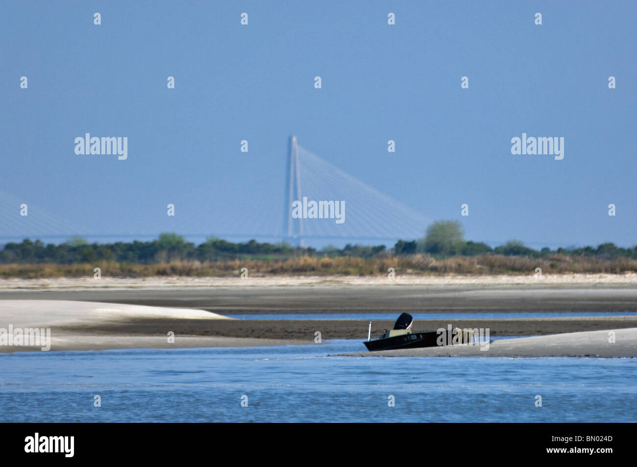 Small Boat Beached on Morris Island in Charleston County, South Carolina Stock Photo