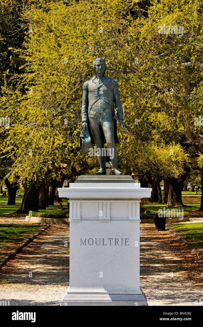 Monument to William Moultrie in White Point Gardens and Battery Park in Charleston, South Carolina Stock Photo