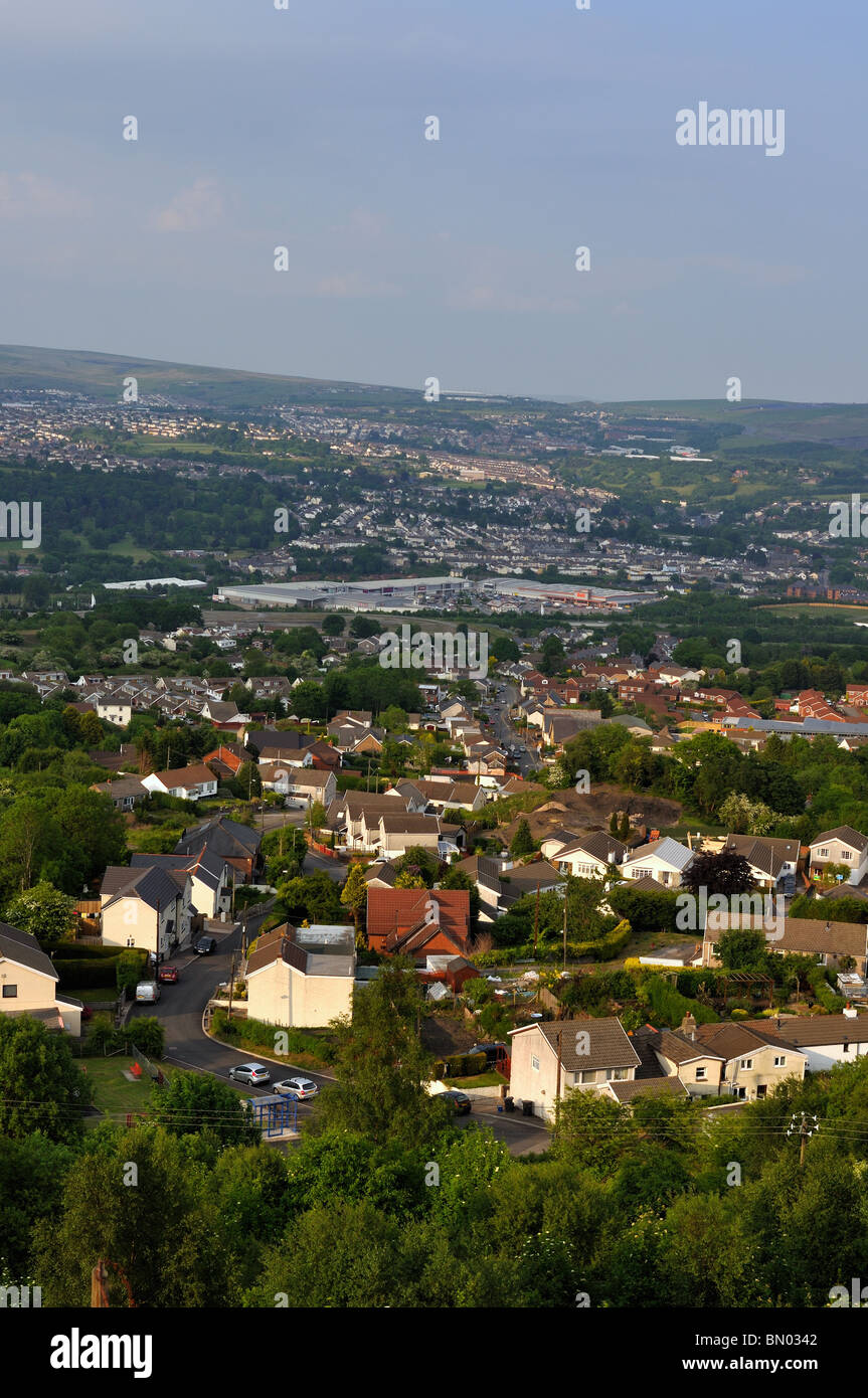 A view over Merthyr Tydfil from Dowlais Tops in the valleys South Wales Stock Photo