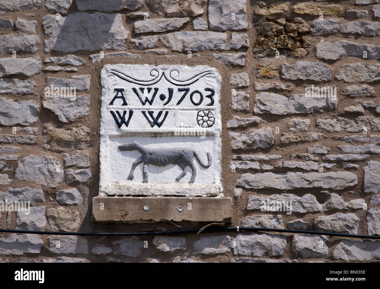 Datestone on wall of the Greyhound Hotel, Shap, Cumbria, England UK Stock Photo