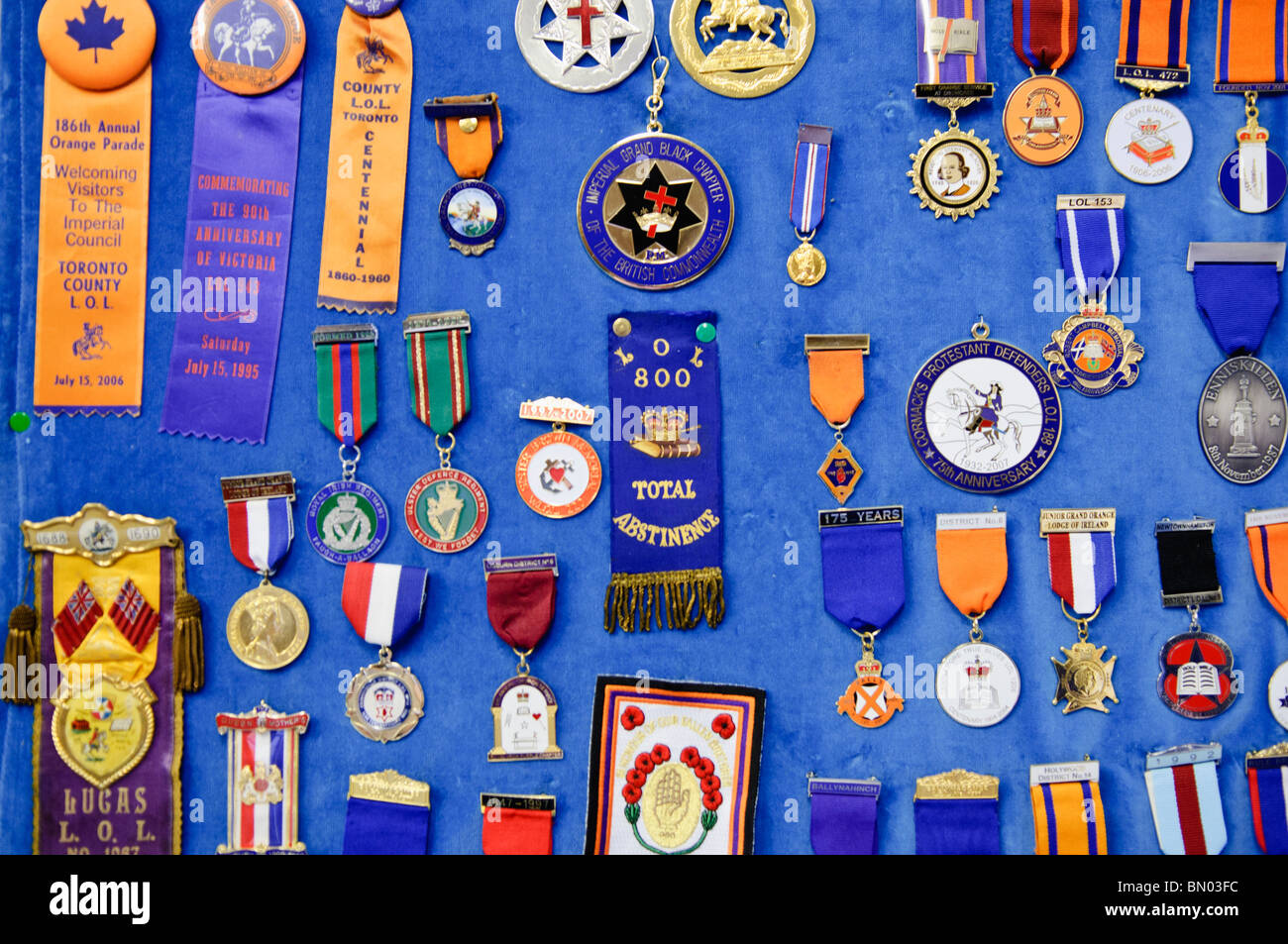 Selection of Orange Order badges and medals Stock Photo Alamy