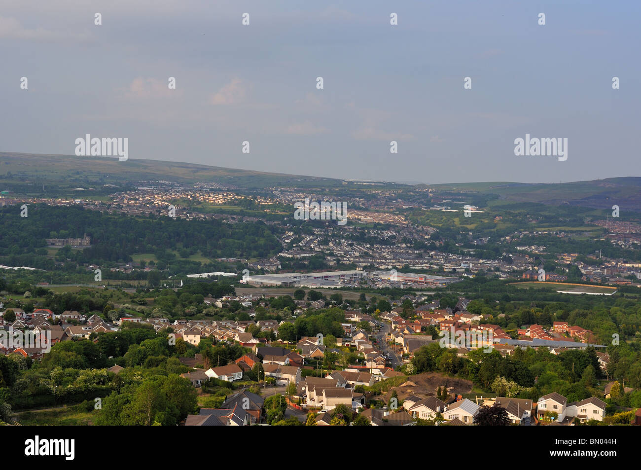 A view over Merthyr Tydfil from Dowlais Top in the valleys South Wales Stock Photo