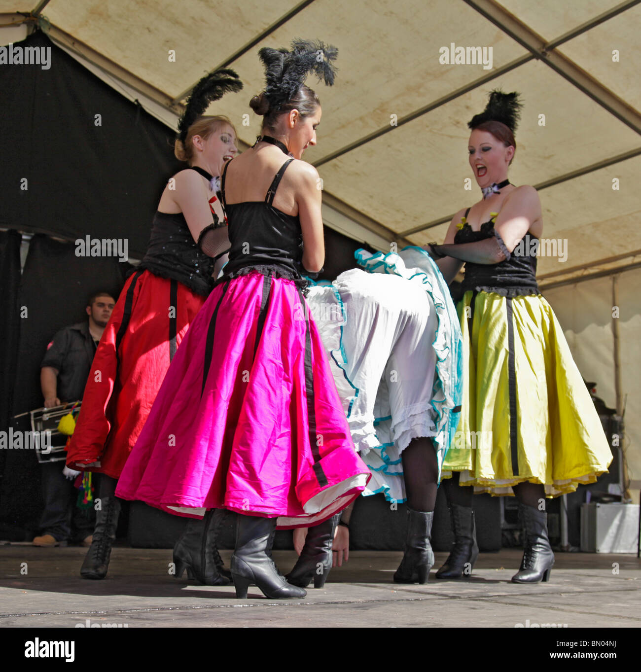 French Fling, a troupe of traditional Can-Can dancers performing on stage  at the 2010 Glasgow Mela Stock Photo - Alamy