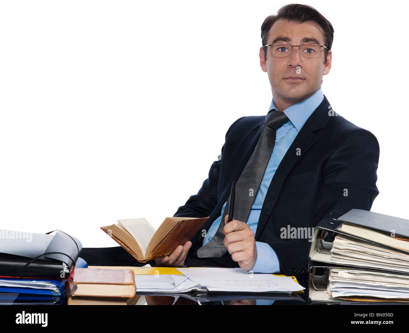 Professor Workman man caucasian teacher professor businessman working isolated studio on ...
