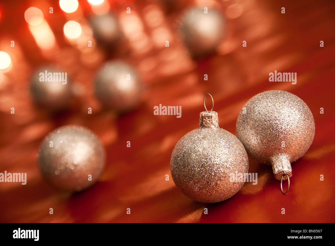 Christmas bauble. Shallow depth of field, focus on bauble, aRGB. Stock Photo