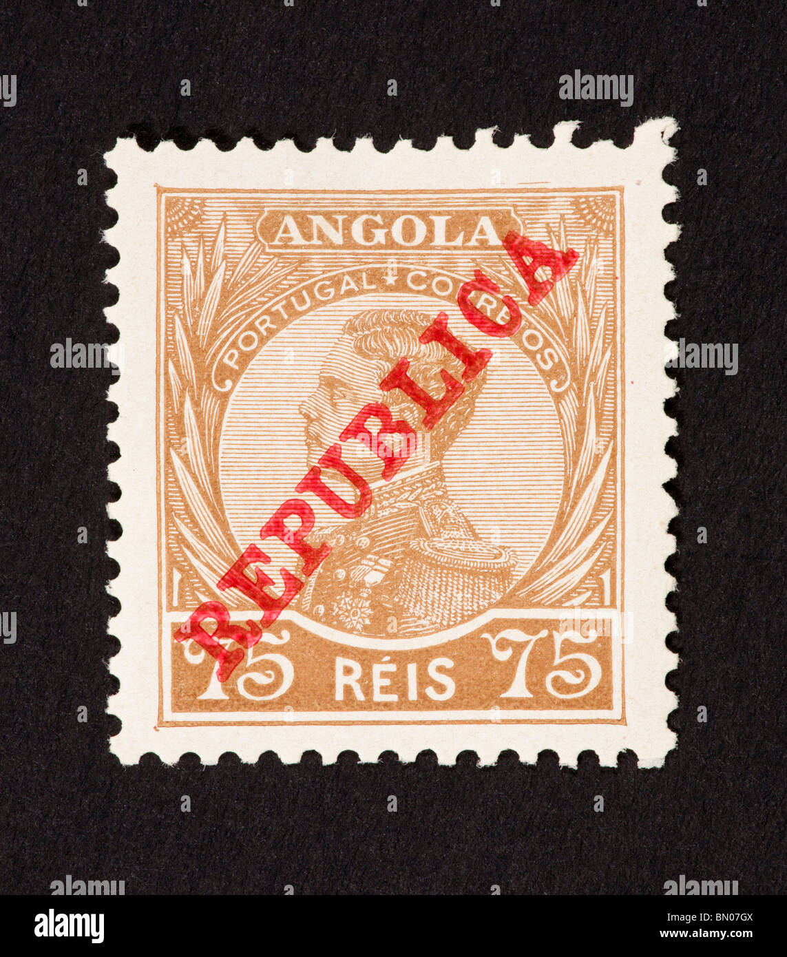 Postage stamp from Angola depicting King Manuel II of Portugal. Stock Photo