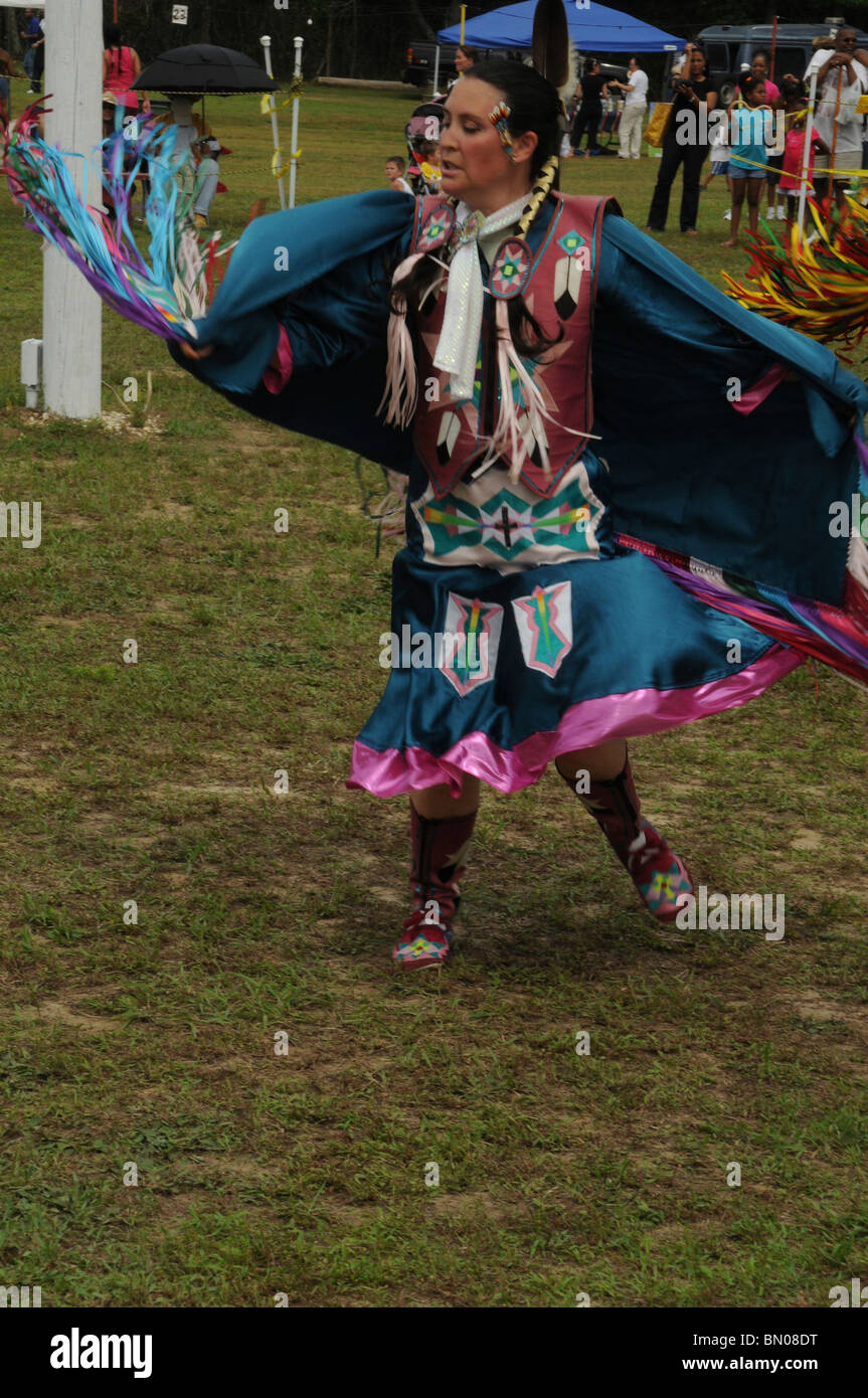 A Native American woman from the Cherokee tribe at the Pow Wow in