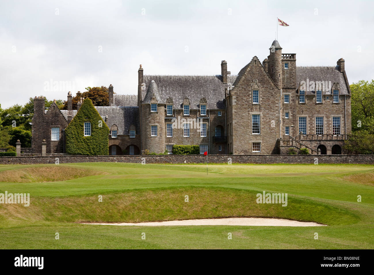 Rowallan Castle, Golf Club near Kilmaurs, Ayrshire, Scotland. View of 18th green. Course Rowallan Castle, Golf Club near Kilmaurs, Ayrshire, Scotland. View of 18th green. Course