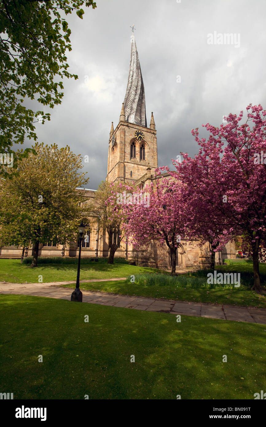 St.Marys and All Saints church with the famous Crooked Spire of Chesterfield Derbyshire East Midlands England United Kingdom Stock Photo