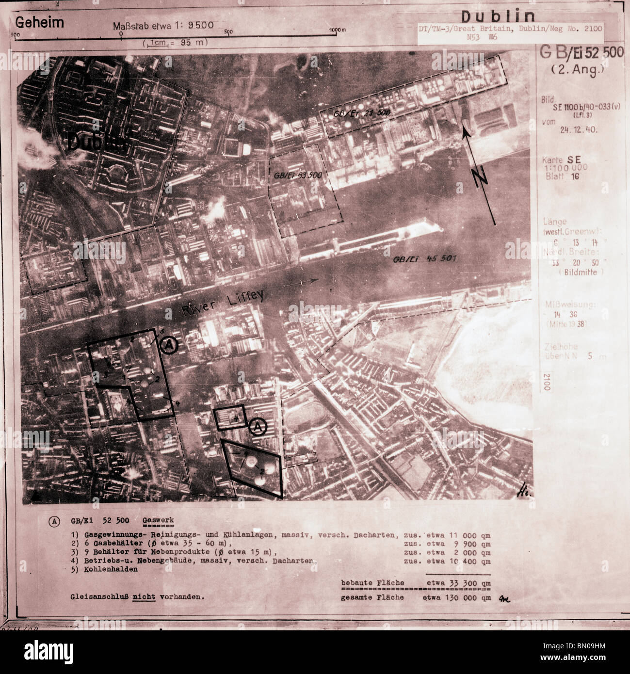 Dublin - Ireland 24th December 1940 Gas Works Luftwaffe Aerial Image Stock Photo