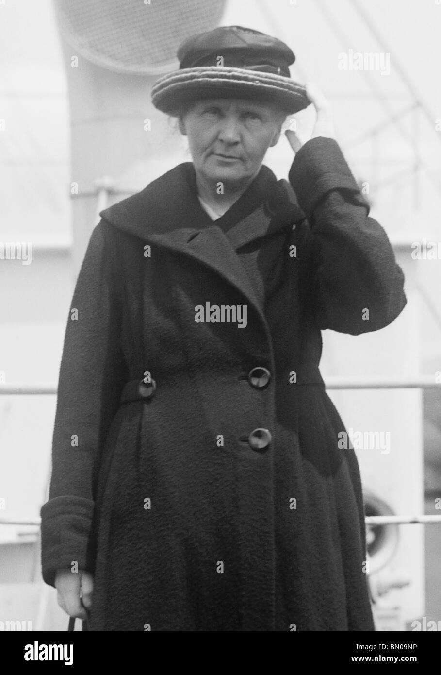 Vintage photo (1921) of physicist + chemist Marie Curie (1867 - 1934) - pioneer in radioactivity + winner of two Nobel Prizes. Stock Photo