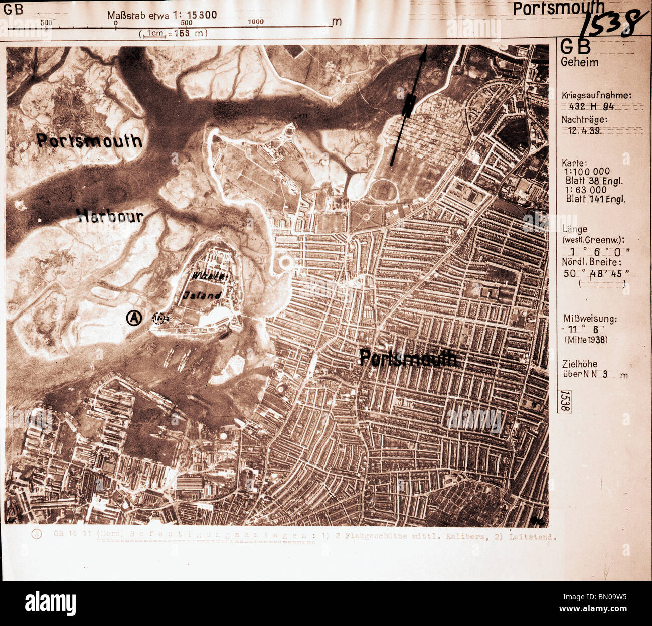 Portsmouth - Dorset 12th April 1940 Royal Navy Base  Harbour & Whale Island Luftwaffe Aerial Image Stock Photo