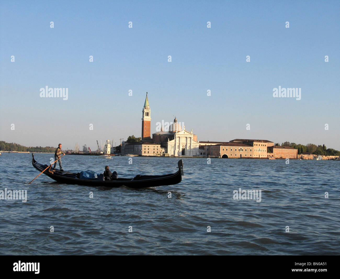 San Giorgio Maggiore, Venice,  Italy with a gondola Stock Photo