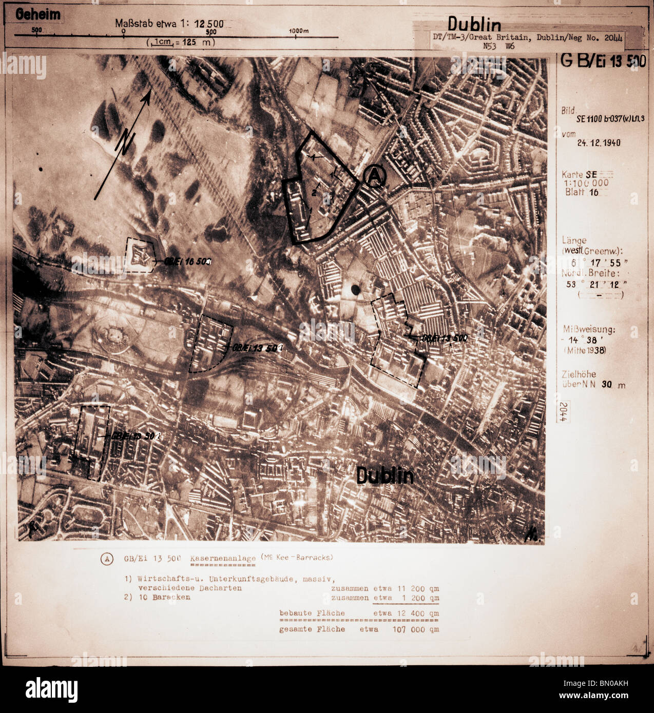 Dublin - Ireland 24th December 1940 Barracks Luftwaffe Aerial Image Stock Photo